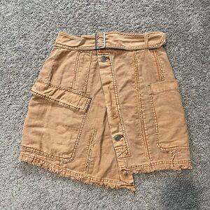 Free People Tan Frayed Hem Skirt